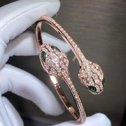 [Noble Jewelry]SERPENTI BRACELET PINK GOLD MALACHITE DIAMOND DOUBLE SNAKE