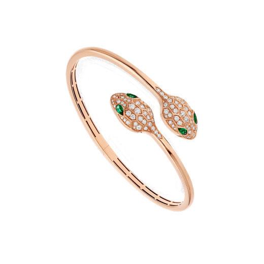 [Noble Jewelry]SERPENTI BRACELET PINK GOLD MALACHITE DIAMOND DOUBLE SNAKE