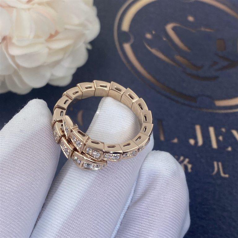 [Noble Jewelry]SERPENTI RING PINK GOLD DIAMOND PAVED 4MM