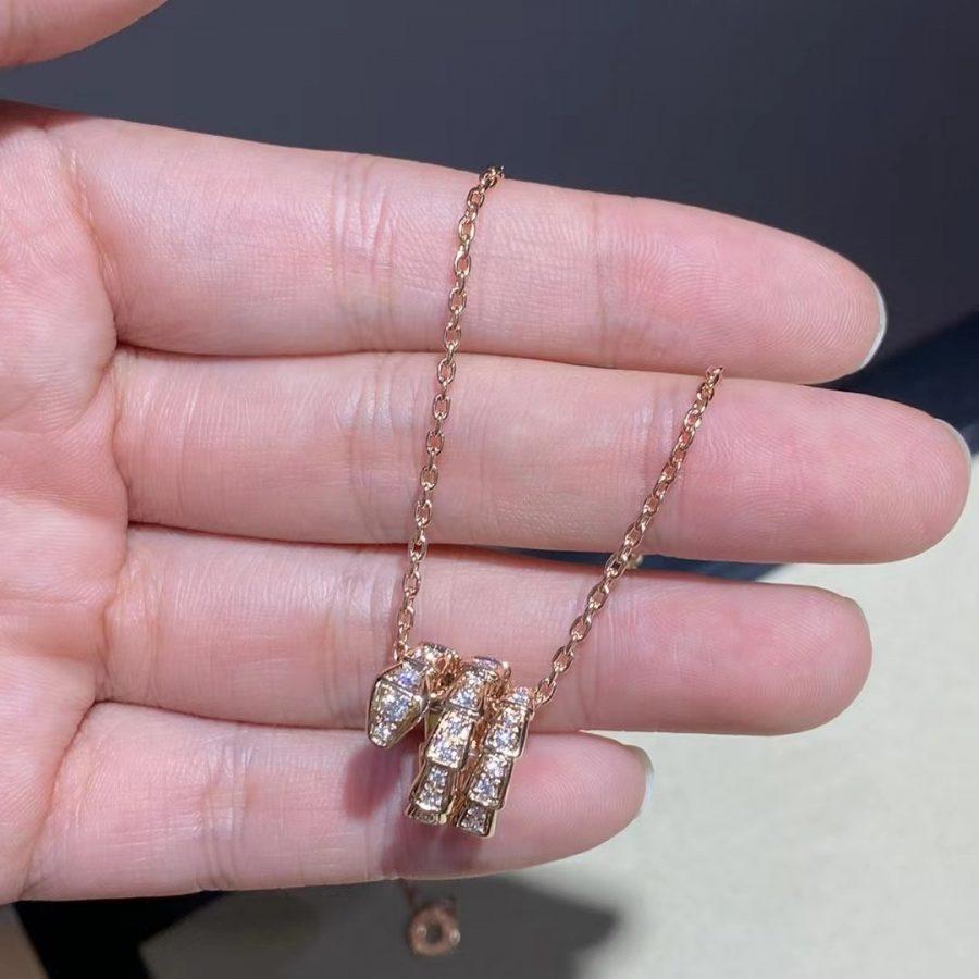 [Noble Jewelry]SERPENTI PINK GOLD NECKLACE DOUBLE RING DIAMOND