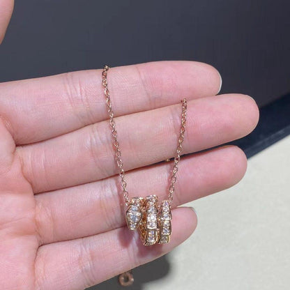 [Noble Jewelry]SERPENTI PINK GOLD NECKLACE DOUBLE RING DIAMOND