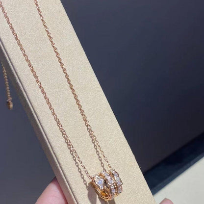 [Noble Jewelry]SERPENTI PINK GOLD NECKLACE DOUBLE RING DIAMOND