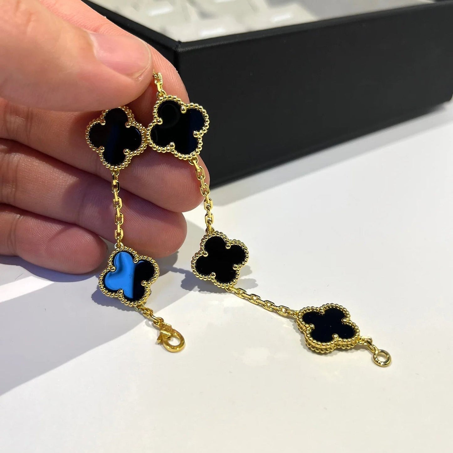 [Noble Jewelry]CLOVER  5 MOTIFS BLACK ONYX BRACELET