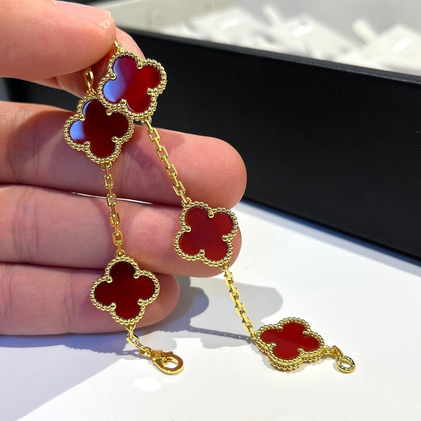 [Noble Jewelry]CLOVER 5 MOTIFS RED AGATE  BRACELET