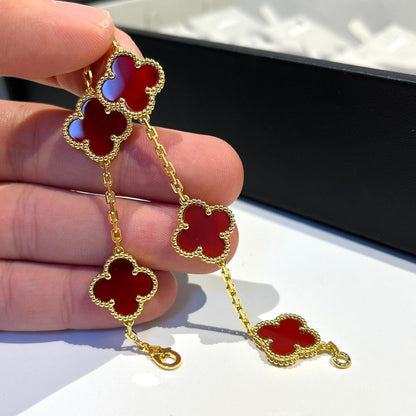 [Noble Jewelry]CLOVER 5 MOTIFS RED AGATE  BRACELET