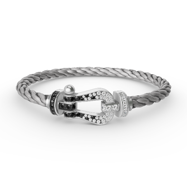 [Edler Schmuck]FORCE GROSSES HUFEISENARMBAND MIT SCHWARZEN WEISSEN DIAMANTEN SILBER