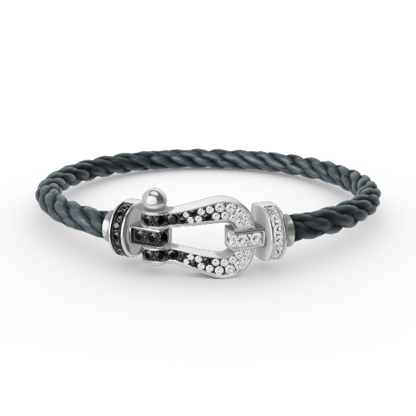 [Edler Schmuck]FORCE GROSSES HUFEISENARMBAND MIT SCHWARZEN WEISSEN DIAMANTEN SILBER