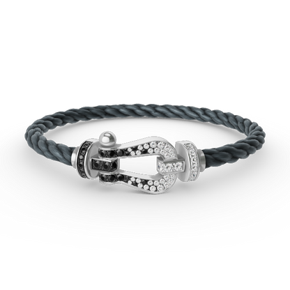 [Edler Schmuck]FORCE GROSSES HUFEISENARMBAND MIT SCHWARZEN WEISSEN DIAMANTEN SILBER