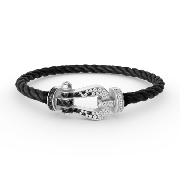 [Edler Schmuck]FORCE GROSSES HUFEISENARMBAND MIT SCHWARZEN WEISSEN DIAMANTEN SILBER