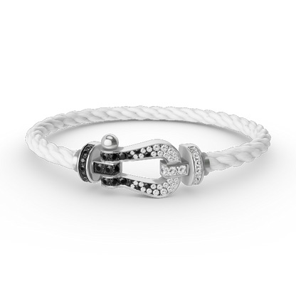 [Edler Schmuck]FORCE GROSSES HUFEISENARMBAND MIT SCHWARZEN WEISSEN DIAMANTEN SILBER