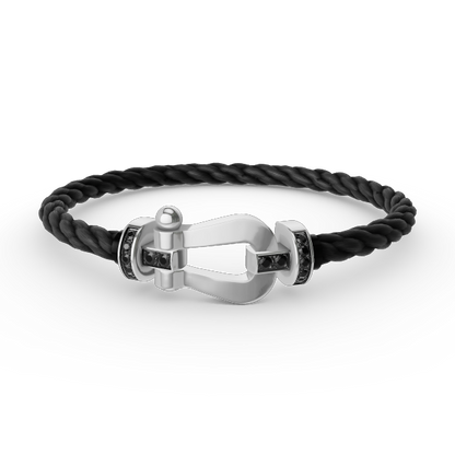 [Edler Schmuck]FORCE GROSSES HUFEISENARMBAND MIT SCHWARZEN DIAMANTEN SILBER