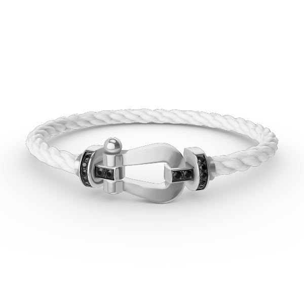 [Edler Schmuck]FORCE GROSSES HUFEISENARMBAND MIT SCHWARZEN DIAMANTEN SILBER