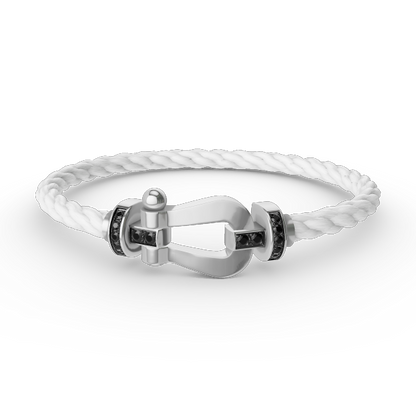 [Edler Schmuck]FORCE GROSSES HUFEISENARMBAND MIT SCHWARZEN DIAMANTEN SILBER