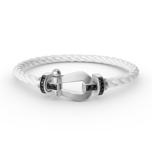 [Edler Schmuck]FORCE GROSSES HUFEISENARMBAND MIT SCHWARZEN DIAMANTEN SILBER