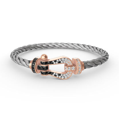 [Edler Schmuck]FORCE GROSSES HUFEISENARMBAND MIT SCHWARZEN WEISSEN DIAMANTEN UND ROSÉGOLD