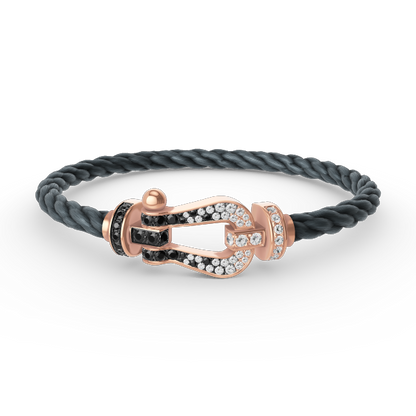 [Edler Schmuck]FORCE GROSSES HUFEISENARMBAND MIT SCHWARZEN WEISSEN DIAMANTEN UND ROSÉGOLD