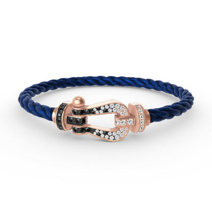 [Edler Schmuck]FORCE GROSSES HUFEISENARMBAND MIT SCHWARZEN WEISSEN DIAMANTEN UND ROSÉGOLD