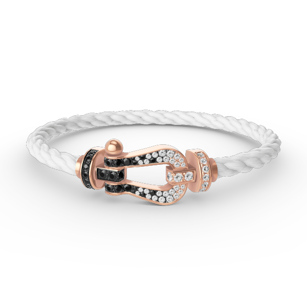 [Edler Schmuck]FORCE GROSSES HUFEISENARMBAND MIT SCHWARZEN WEISSEN DIAMANTEN UND ROSÉGOLD