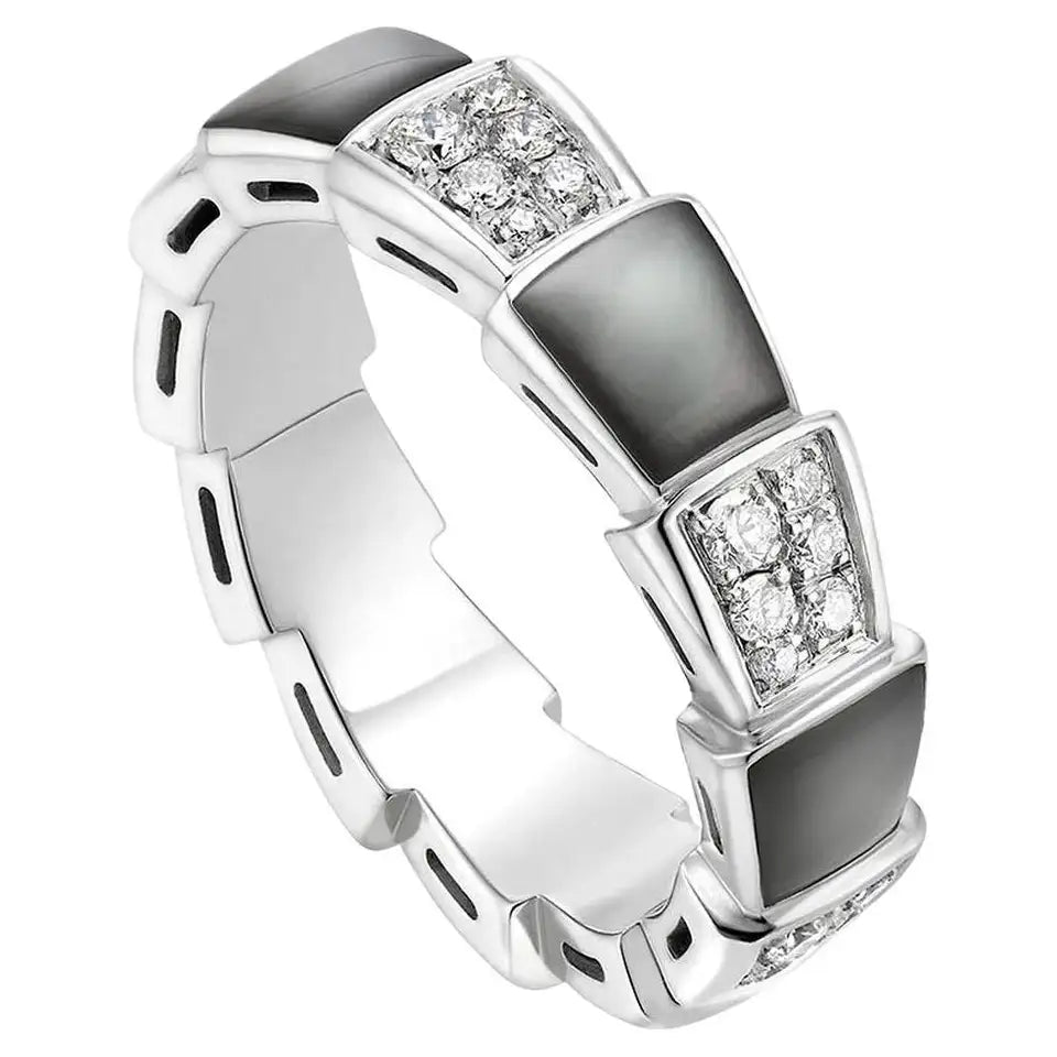 [Noble Jewelry]SERPENTI RING SILVER DIAMOND BLACK MOP 4MM