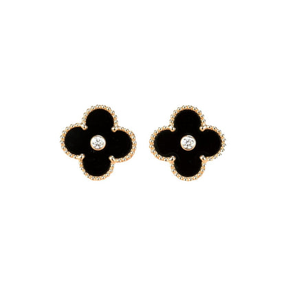 [Edler Schmuck]CLOVER MEDIUM 1 MOTIFS ONYX DIAMOND OHRRINGE