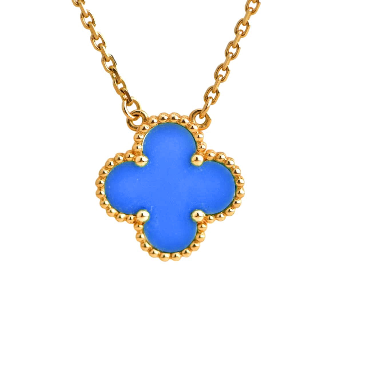 [Noble Jewelry]CLOVER 15MM BLUE AGATE NECKLACE