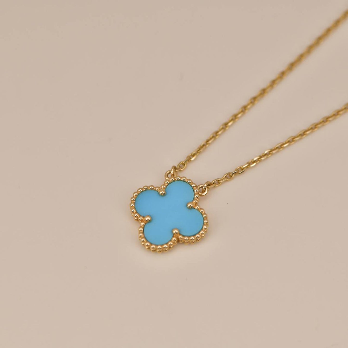 [Noble Jewelry]CLOVER 15MM VINTAGE TURQUOISE NECKLACE