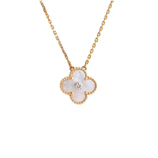 [Noble Jewelry]CLOVER 15MM DIAMOND WHITE FRITILLARIA NECKLACE