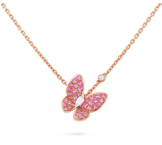 [Edler Schmuck] HALSKETTE MIT ROTEN DIAMANTEN UND SCHMETTERLINGEN AUS ROSÉGOLD