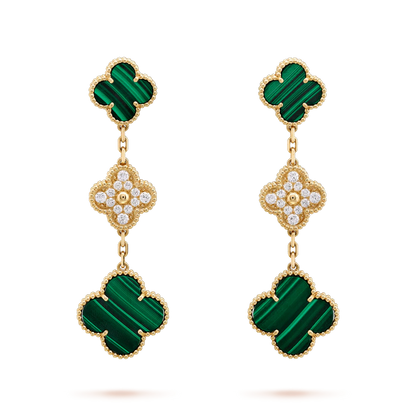 [Noble Jewelry]CLOVER EARRINGS GOLD MALACHITE DIAMOND 3 MOTIF