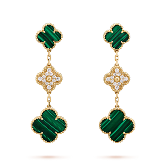 [Edler Schmuck] CLOVER OHRRINGE GOLD MALACHIT DIAMANT 3 MOTIV