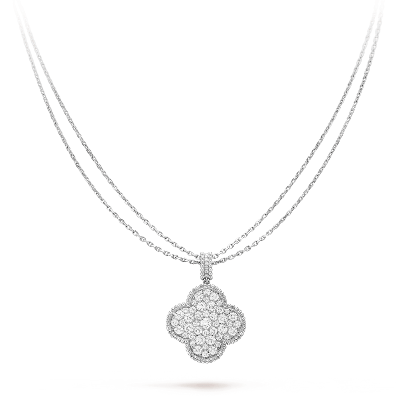 [Noble Jewelry]CLOVER 25MM SILVER FULL DIAMOND BIG CLOVER NECKLACE