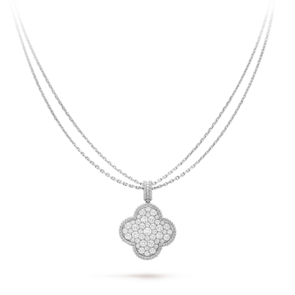 [Noble Jewelry]CLOVER 25MM SILVER FULL DIAMOND BIG CLOVER NECKLACE