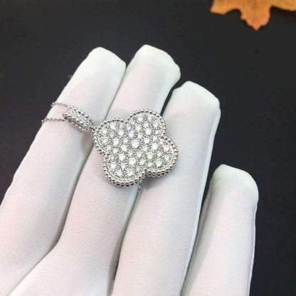 [Noble Jewelry]CLOVER 25MM SILVER FULL DIAMOND BIG CLOVER NECKLACE