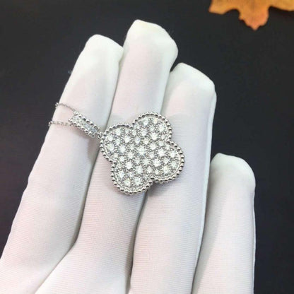 [Noble Jewelry]CLOVER 25MM SILVER FULL DIAMOND BIG CLOVER NECKLACE