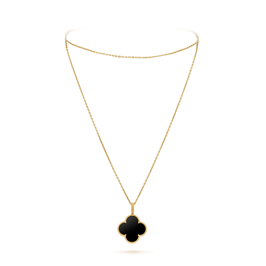 [Edler Schmuck] CLOVER 25MM GOLD ONYX BIG CLOVER HALSKETTE