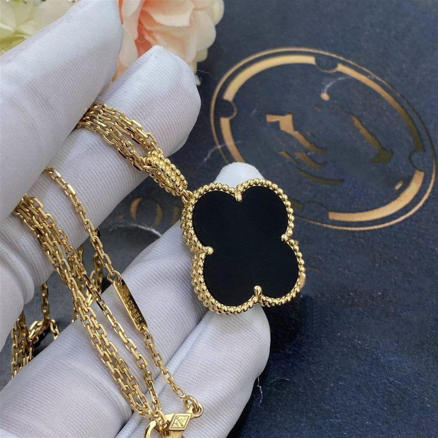 [Edler Schmuck] CLOVER 25MM GOLD ONYX BIG CLOVER HALSKETTE