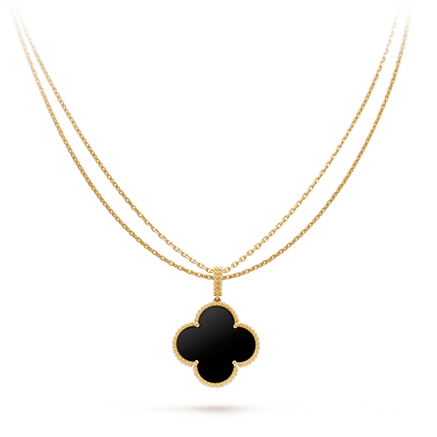 [Noble Jewelry]CLOVER 25MM GOLD ONYX BIG CLOVER NECKLACE