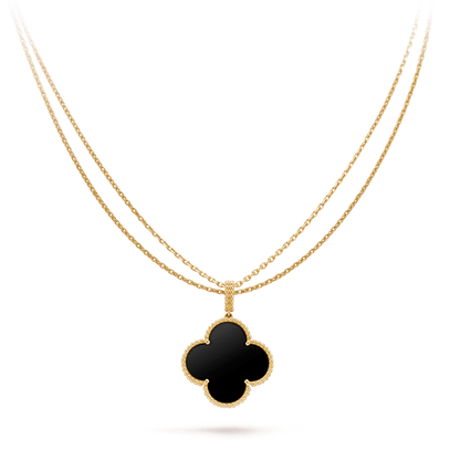 [Noble Jewelry]CLOVER 25MM GOLD ONYX BIG CLOVER NECKLACE