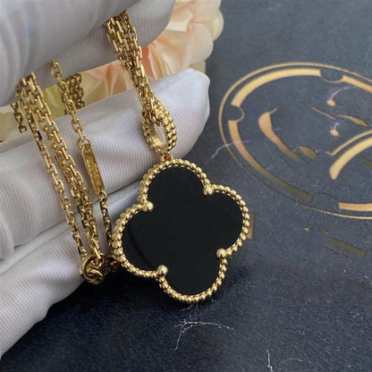 [Edler Schmuck] CLOVER 25MM GOLD ONYX BIG CLOVER HALSKETTE