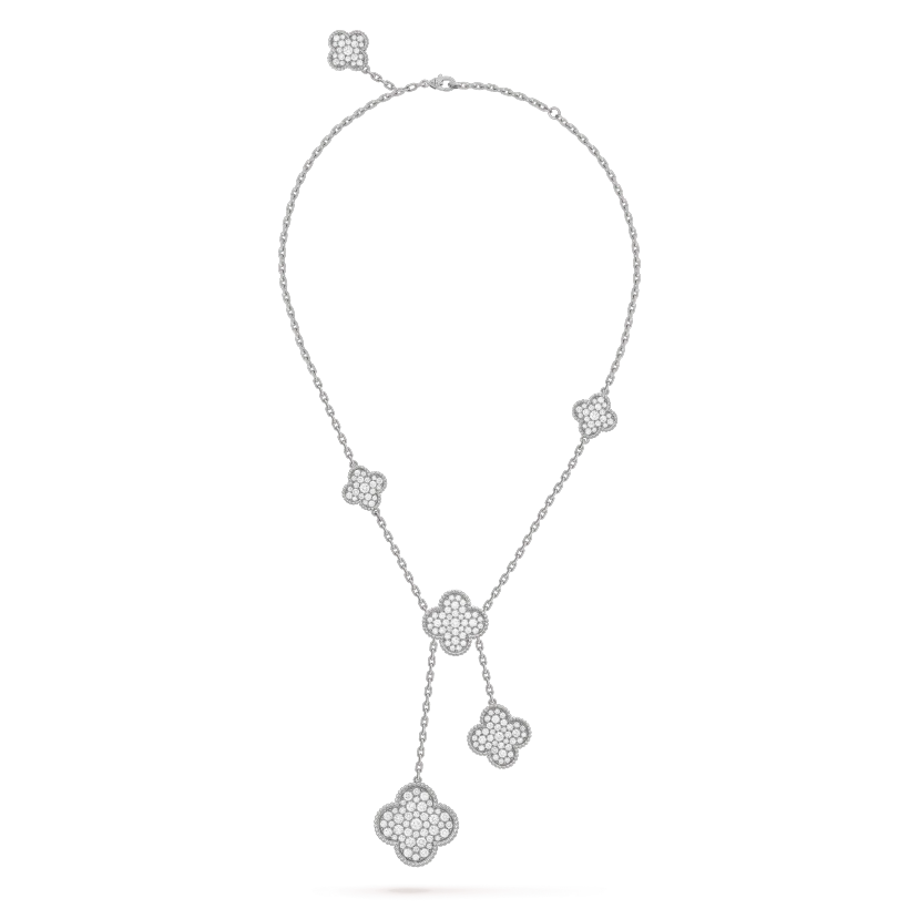 [Noble Jewelry]CLOVER 5 MOTIFS SILVER DIAMONDS NECKLACE