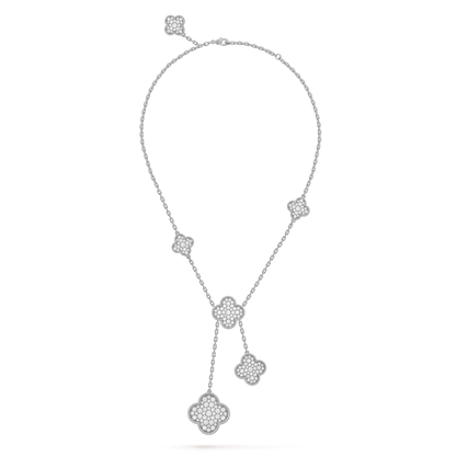 [Noble Jewelry]CLOVER 5 MOTIFS SILVER DIAMONDS NECKLACE