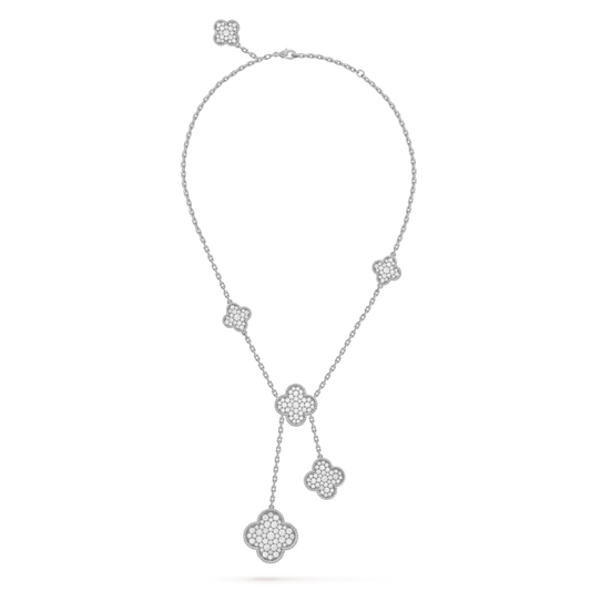 [Noble Jewelry]CLOVER 5 MOTIFS SILVER DIAMONDS NECKLACE