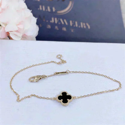 [Noble Jewelry]CLOVER ONYX SINGLE FLOWER BRACELET