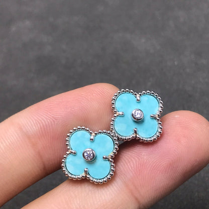 [Noble Jewelry]CLOVER 1 DIAMOND BLUE SKY SILVER EARRINGS