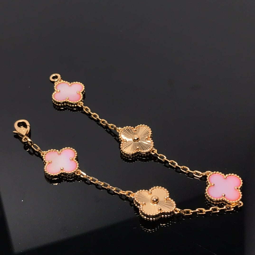 [Edler Schmuck]KLEEBLATT ARMBAND 5 MOTIV ROSA UND ROSA GOLD