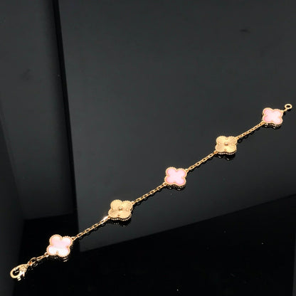 [Edler Schmuck]KLEEBLATT ARMBAND 5 MOTIV ROSA UND ROSA GOLD