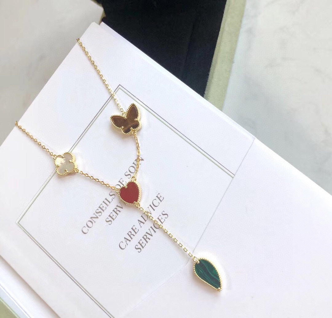 [Noble Jewelry]LUCKY SPRING 4 MOTIFS ROSE GOLD NECKLACE