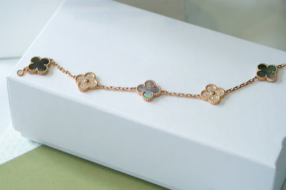 [Noble Jewelry]CLOVER 5 MOTIFS DARK MOP AND DIAMONDS PINK GOLD BRACELET