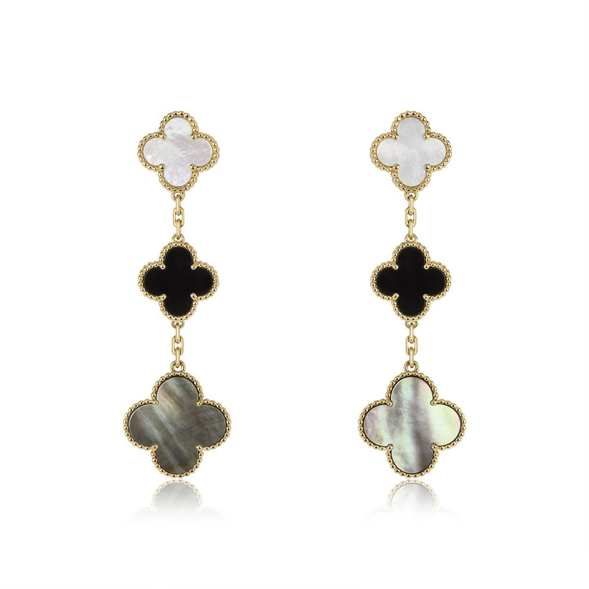 [Noble Jewelry]CLOVER EARRINGS GOLD ONYX MOP 3 MOTIF