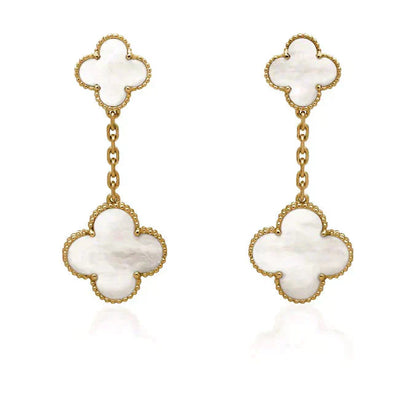 [Noble Jewelry]CLOVER 2 MOTIF WHITE MOP EARRINGS